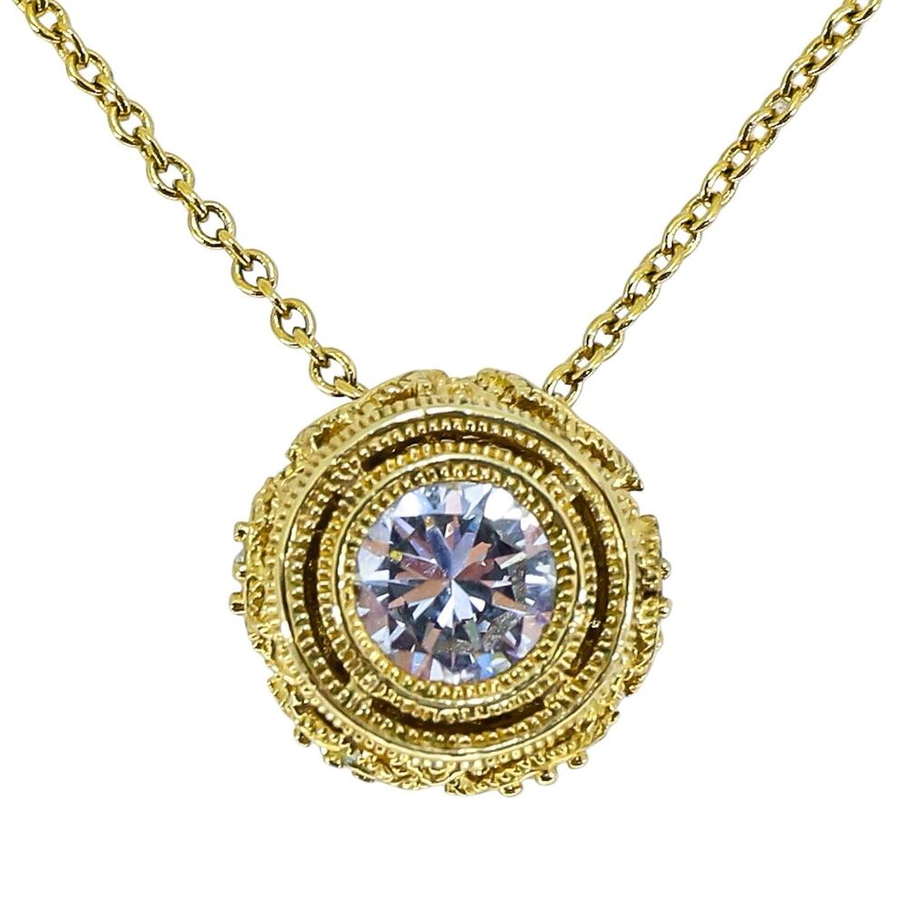 Nadri Gold Tone Clear Stone Ornate Pendant Necklace Excellent Pre-owned 16”